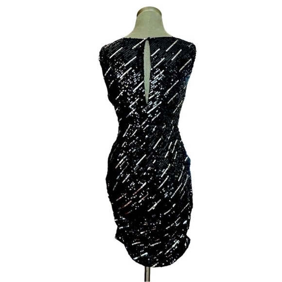 Women’s Dress Alice + Olivia Silk Sheath Sequin Dress Black Ruched Party Dress - Picture 12 of 15